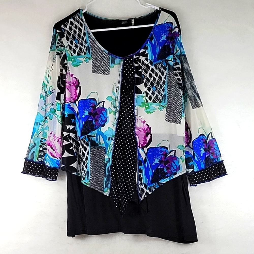 Kaktus Layered Patchwork Pullover Tunic Size L - image 1